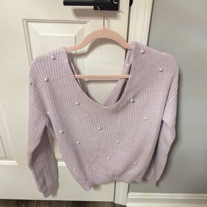 Jessica Simpson Lilac Pearl-Embellished V-Neck Sweater